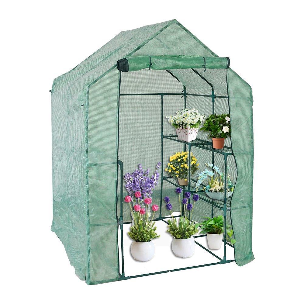 Bosonshop  Walk in Mini Outdoor Greenhouse 2-Tier 8-Shelf 56.3”(L) x 56.3“(W) x 76.7“(H)