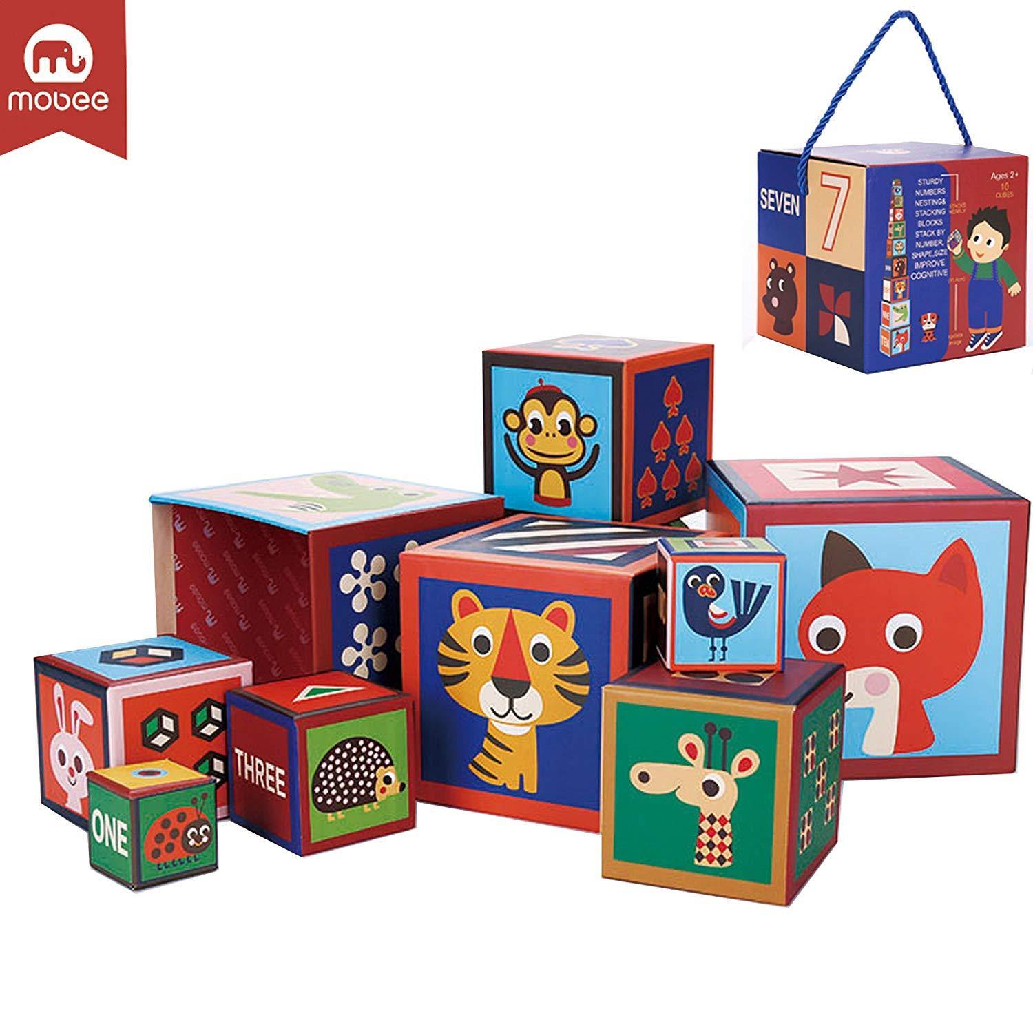 Bosonshop 10 Pieces Nesting Blocks Stacking Cube Boxes Educational Number Block for Kids Educational Toy