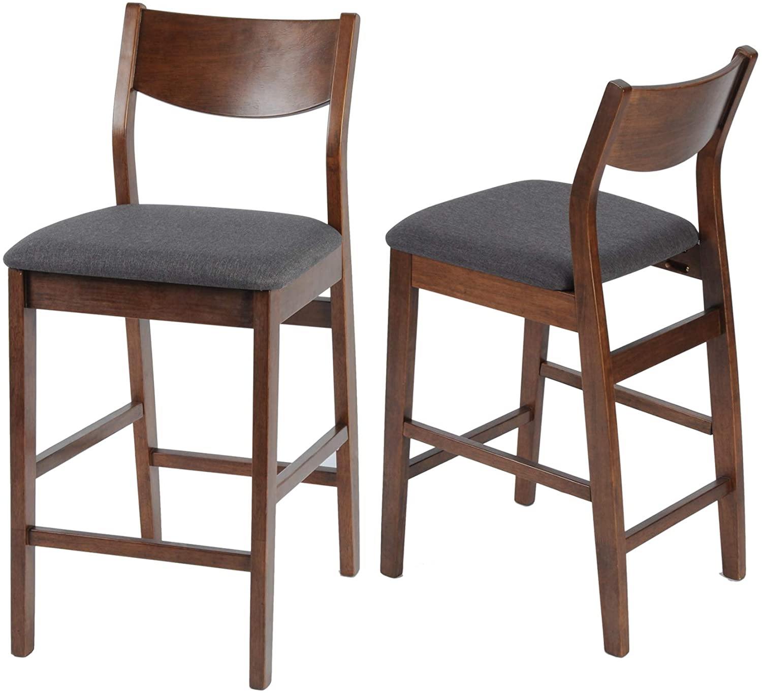 24” Counter Height Chairs Upholstered Dining Chair Bar Stools, Solid Wood Leg, Soft Cushion, Pub Height, Ergonomics Back, Set of 2 - Bosonshop