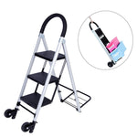 3 Step Ladder Folding Hand Truck 2 in 1 Convertible Aluminum Ladders with Wheels for Home Office - Bosonshop