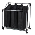 Bosonshop Heavy-Duty 3-Bag Rolling Laundry Sorter Storage Cart, Bag Laundry Organizer with Wheels（Black）