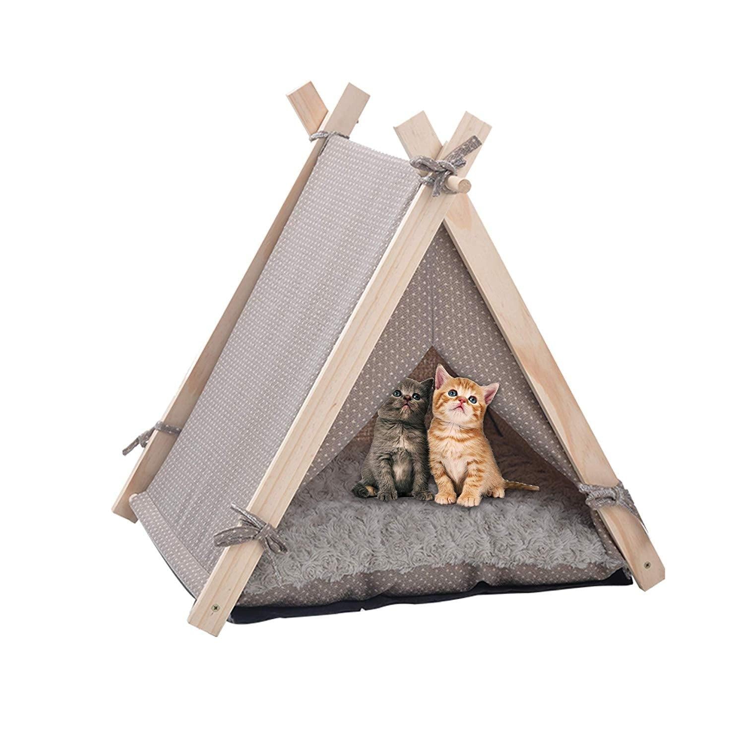 Bosonshop Pet Teepee Tent Dog & Cat Tent Bed Small Washable with Soft Bed Padding for Kitty Puppy Small Dog