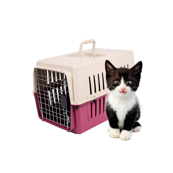Portable Pet Airline Box,Outdoor Portable Cage Carrier Suitable for Dogs Cats Rabbits Hamsters, Small Red