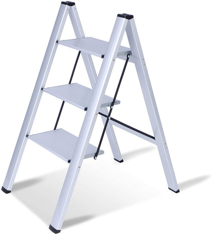 Folding 3 Step Ladder,2-in-1 Lightweight Aluminum Step Ladder Multi-Use Step Stool with Anti-Slip Wide Pedal - Bosonshop