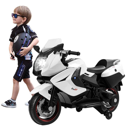 Bosonshop 12V Cool Ride On Kids Electric Motorcycle Driving Toy Car with Two Big Wheels for Boys, White