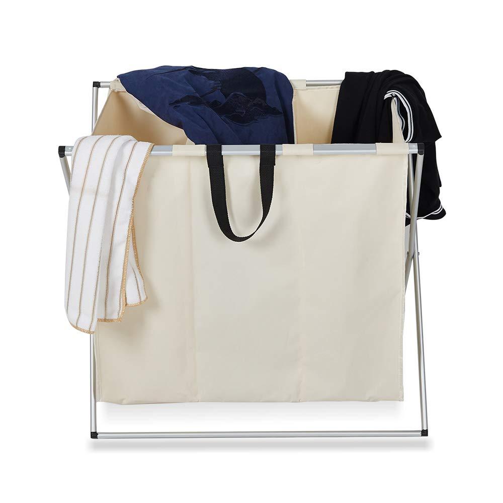 Bosonshop 3-Bag Laundry Basket Laundry Hamper Made of Oxford and Aluminum X Frame