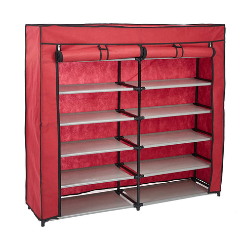 Bosonshop Shoe Rack 6-Tier 36 Pair Shoe Storage Organizer with Dustproof Non-woven Fabric Cover (Red)