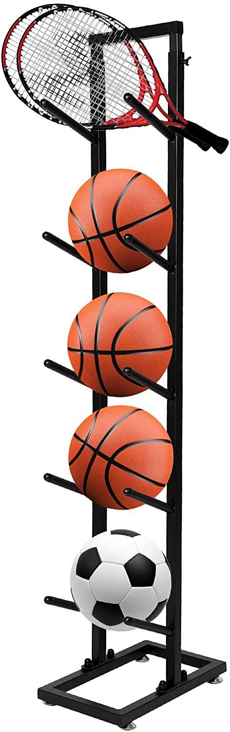 Ball Storage Rack 5-Layer Basketball Holder Shelf Sports Equipment Organizer Iron Black 15.8" X 9.9" X 61" - Bosonshop
