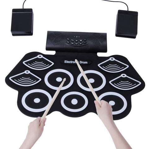 Bosonshop Portable Electronic Drum Set Roll Up Drum Kit Pad 9 Electric Drum Pads with Headphone Jack