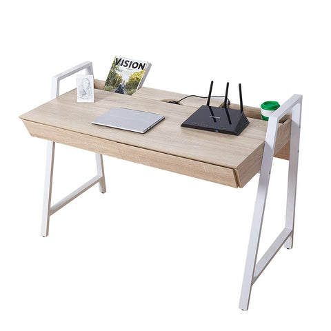 Bosonshop Wood Computer Desk Computer Table Writing Desk Workstation Study Home Office Furniture with Two Drawers,White