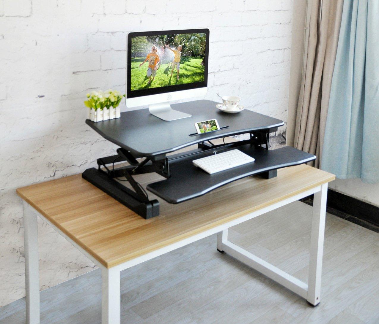 Bosonshop Adjustable Stand up Desk Dual Monitor 35" Wide Platform, Black