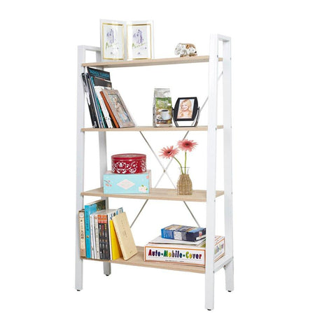 Bosonshop Free Standing Open Bookcase Storage Shelf Units Display Stand, Oak and White