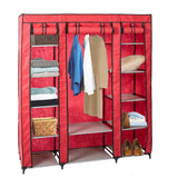 Bosonshop 59" Clothes Closet Portable Storage Organizer with Hanging Rod, Nonwoven Fabric, 12 Storage Shelves-Red