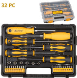 Screwdriver Set 32 PCS Professional Multi-Purpose Tool Screwdriver Bit Kit Socket with Portable Box Household Repair Tool Extension Kit Yellow - Bosonshop