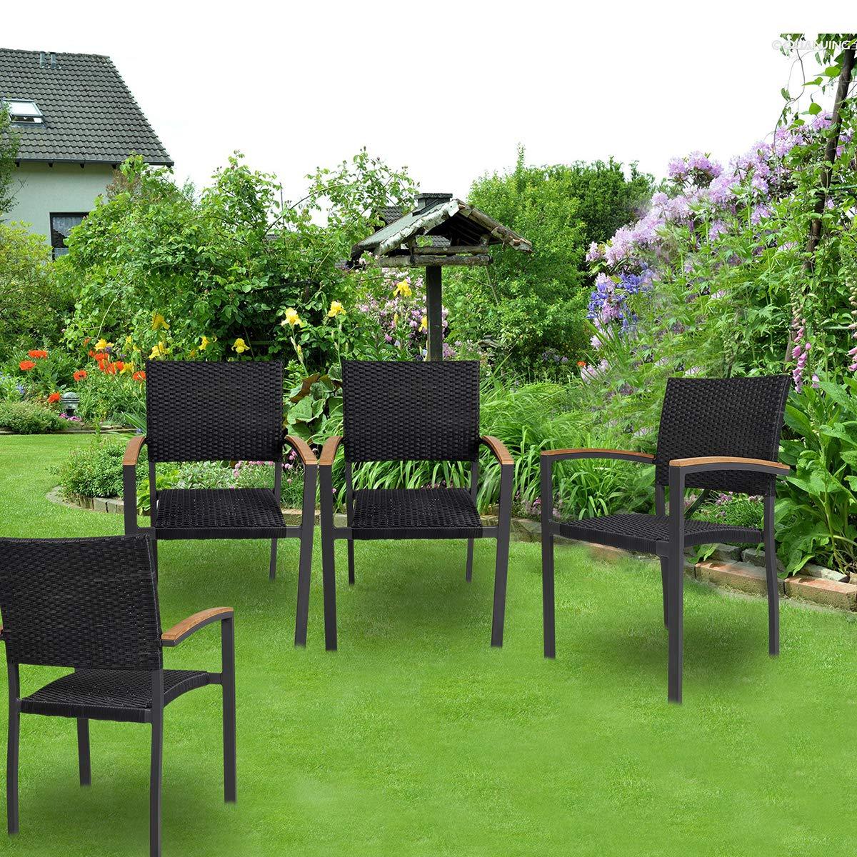 Bosonshop 4 Pack Outdoor Patio All Weather PE Wicker Dining Chairs with Aluminum Alloy Frame
