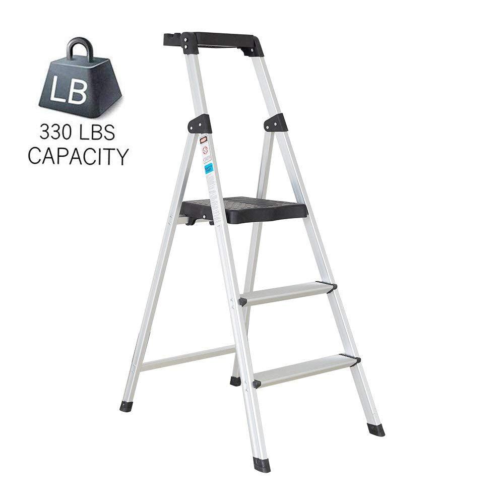 Bosonshop Folding Portable 3 Steps Anti-Slip Step Ladder 330Lbs Load Capacity with Tool Tray