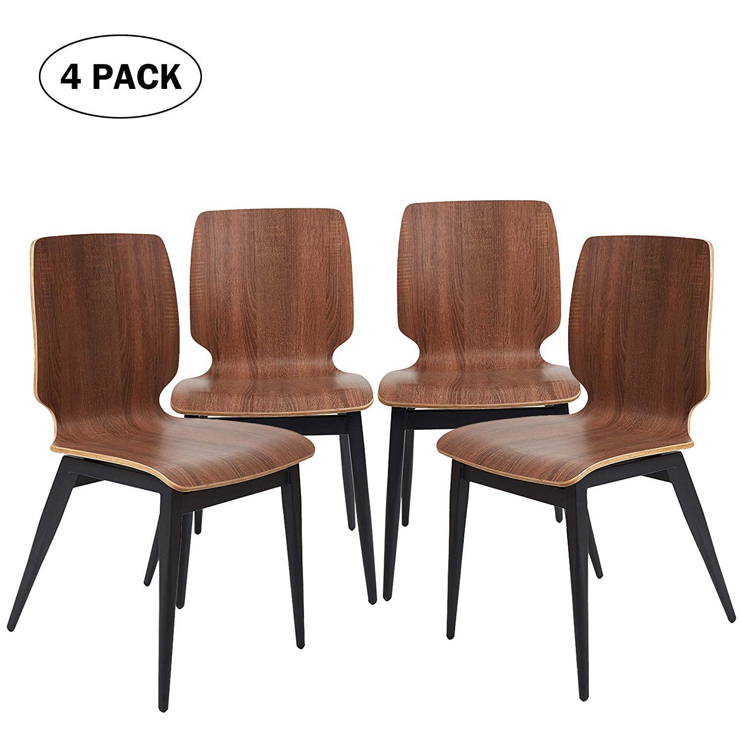 Bosonshop 4 Set Modern Dining Chairs Wooden Kitchen Side Chairs with Metal Legs