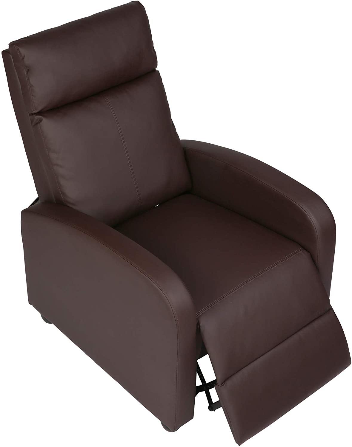 Recliner Chair PU Leather Single Sofa Adjustable Home Theater Seating Recliner Sofa for Living Room & Bedroom, Brown - Bosonshop