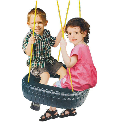 Bosonshop Kids Classic Tire Swing, 2 Kids Outdoor Garden Backyard Patio Swing Set, Tree Swing Play Set Black