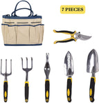 Garden Tool Set 7 Piece Manual Gardening Gifts Kit Planting Tools Anti-Rust Trowel Rake Pruner Non-Slip Handles Waterproof Storage Tote - Bosonshop
