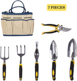 Garden Tool Set 7 Piece Manual Gardening Gifts Kit Planting Tools Anti-Rust Trowel Rake Pruner Non-Slip Handles Waterproof Storage Tote - Bosonshop