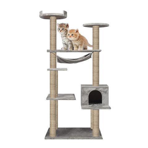 55.1" Multi-Scratcher Scratching Post Cat Tree – Grey - Bosonshop
