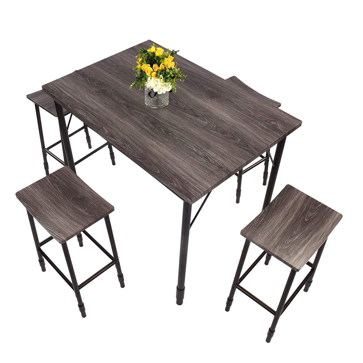 Bosonshop 5-Piece Dining Set with Metal Legs, Industrial Style, Wooden