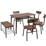 Bosonshop 6 Piece Wooden Dining Table Set, Bench Retro Style, Brown