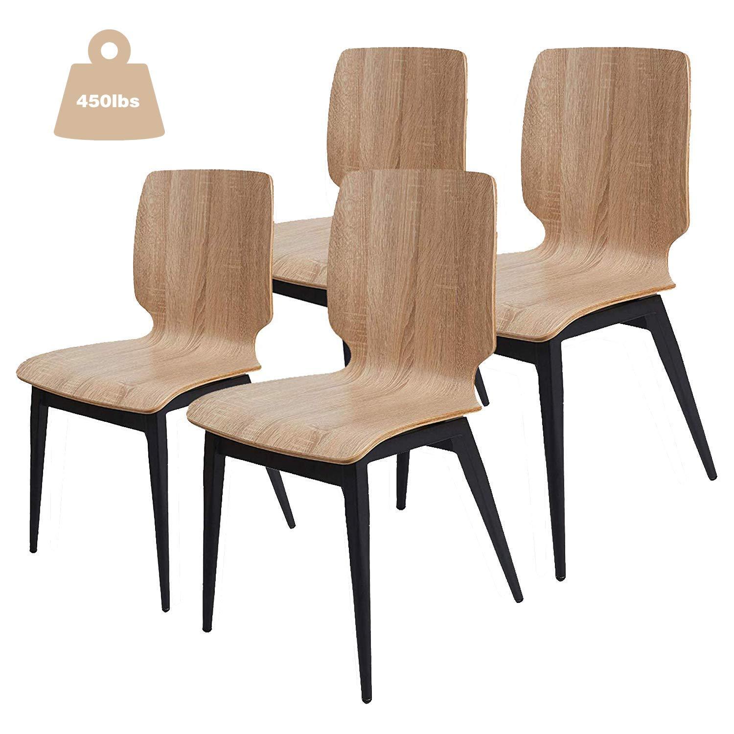 Bosonshop 4 Pack Kitchen Dining Chairs with Bentwood Seat and Metal Legs,Ergonomic Design, Natural