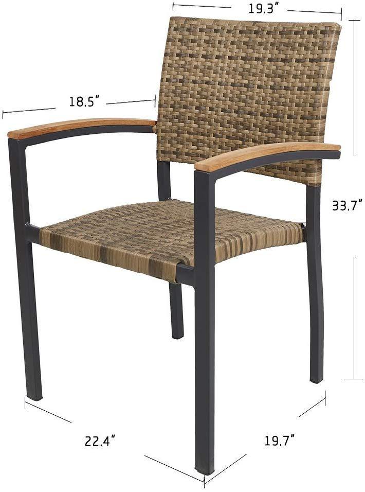 Dining Chairs with Armrest Stackable Set (Aluminum&Ratten, Brown) - Bosonshop