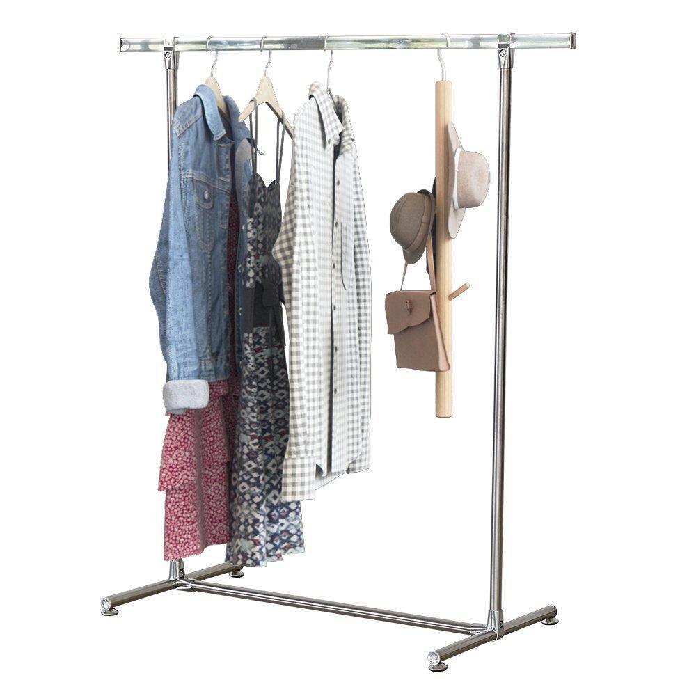 Bosonshop Heavy Duty Stainless Steel Single Rail Clothes Rack Free Standing Garment Rack