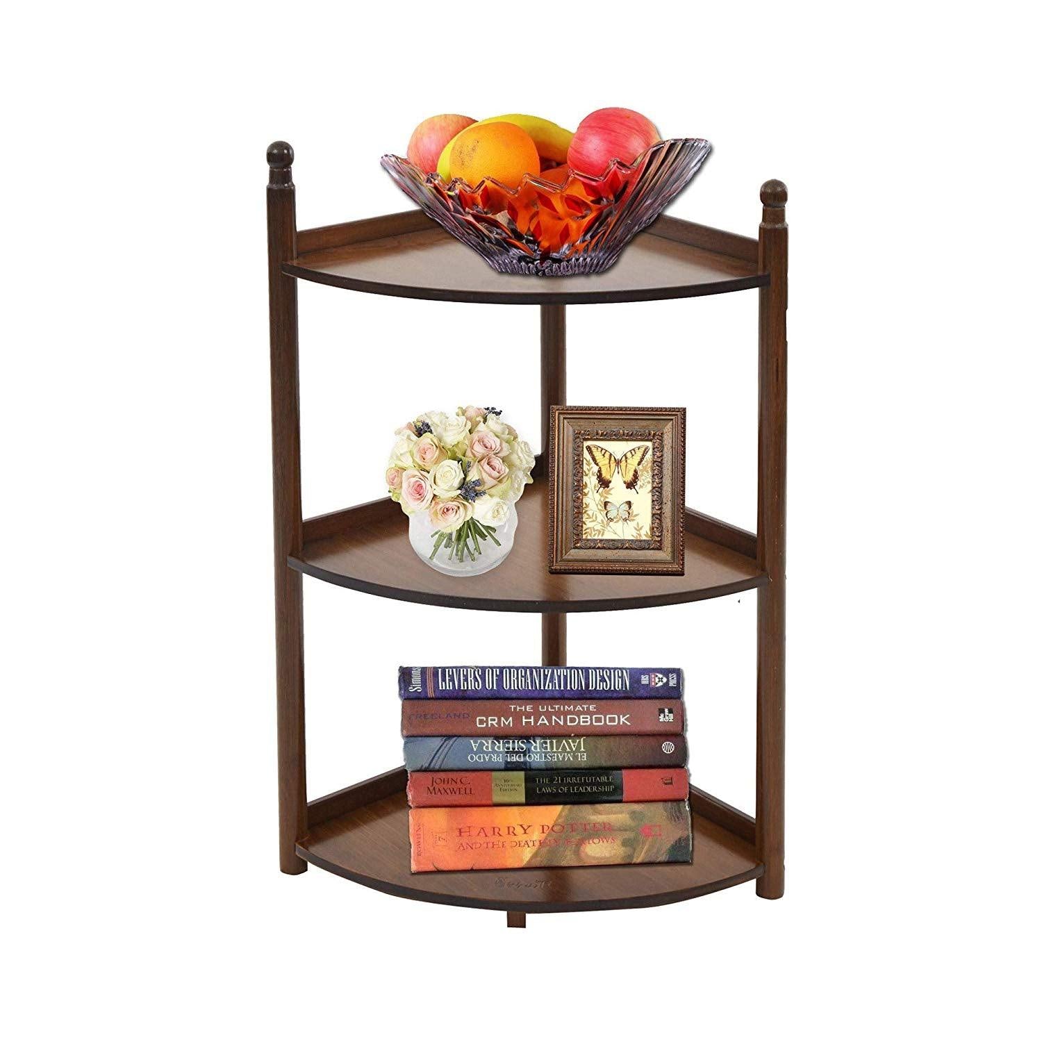 Bosonshop 3 Tier Bamboo Multi-Functional Wall Corner Shelf Freestanding Modular Display Stand Modular Shelving Bookcase