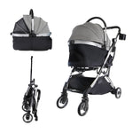 3 in 1 Foldable Aluminum Alloy Frame Pet Stroller with Detachable Carrier, Telescopic Handle, Up to 33 lbs, Gray