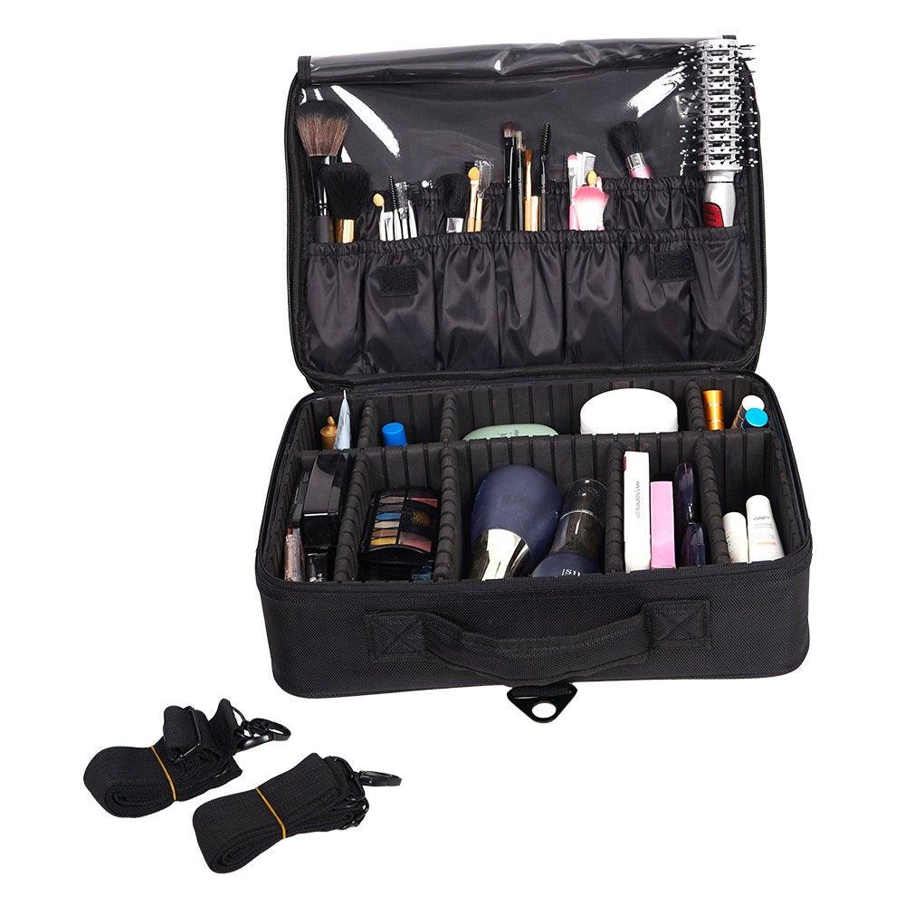 Bosonshop Portable Makeup Train Case 3 Layer Cosmetic Travel Storage Organizer Bag with Dividers and Brush Pockets