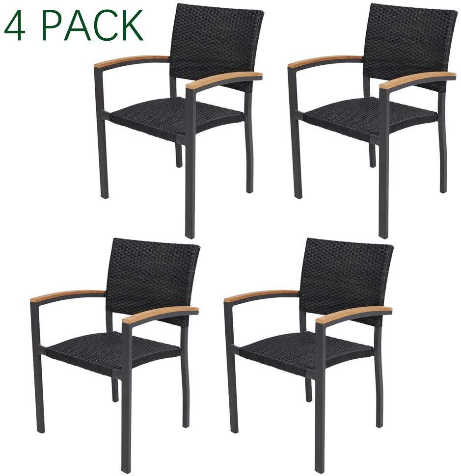 4 Pack Outdoor Patio All Weather PE Wicker Dining Chairs with Aluminum Alloy Frame - Bosonshop