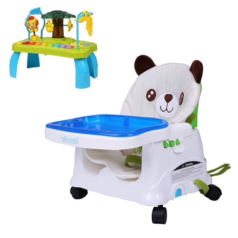 Toddler Health Care Booster Seat for Dining Table Baby Folding Portable Travel High Chair with Tray and Activity Center and Wheels and Soft Cushion - Bosonshop