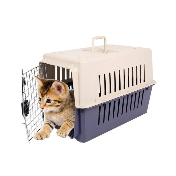 Small Airline Approved Plastic Pet Carrier Cage with Chrome Door in Blue