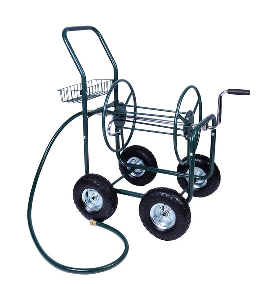 Bosonshop 4 Wheels Heavy Duty Garden Hose Reel Cart with Storage Basket,Holds 390FT Hose