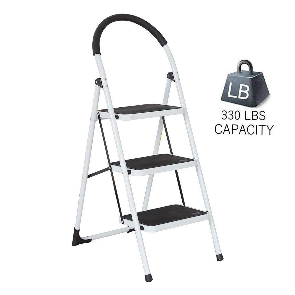 Bosonshop Portable Anti-Slip 3 Step Ladder Folding Lightweight Steel Step Stool Platform 330LBS Capacity