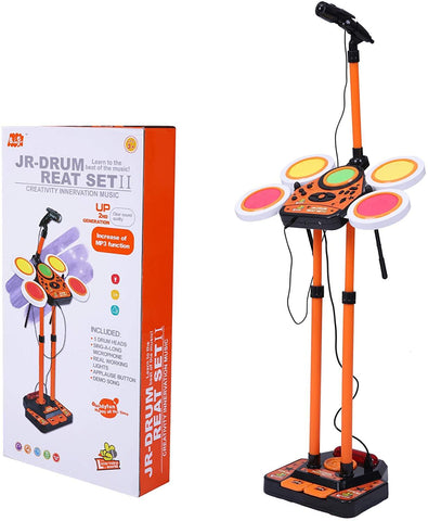 Kids Preschool Musical Toys Drum Set with Adjustable Microphone and Drum Sticks and Stand - Bosonshop