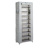 Bosonshop 10 Tiers Shoe Rack with Dustproof Cover Shoes Storage Cabinet Boot Organizer Gray