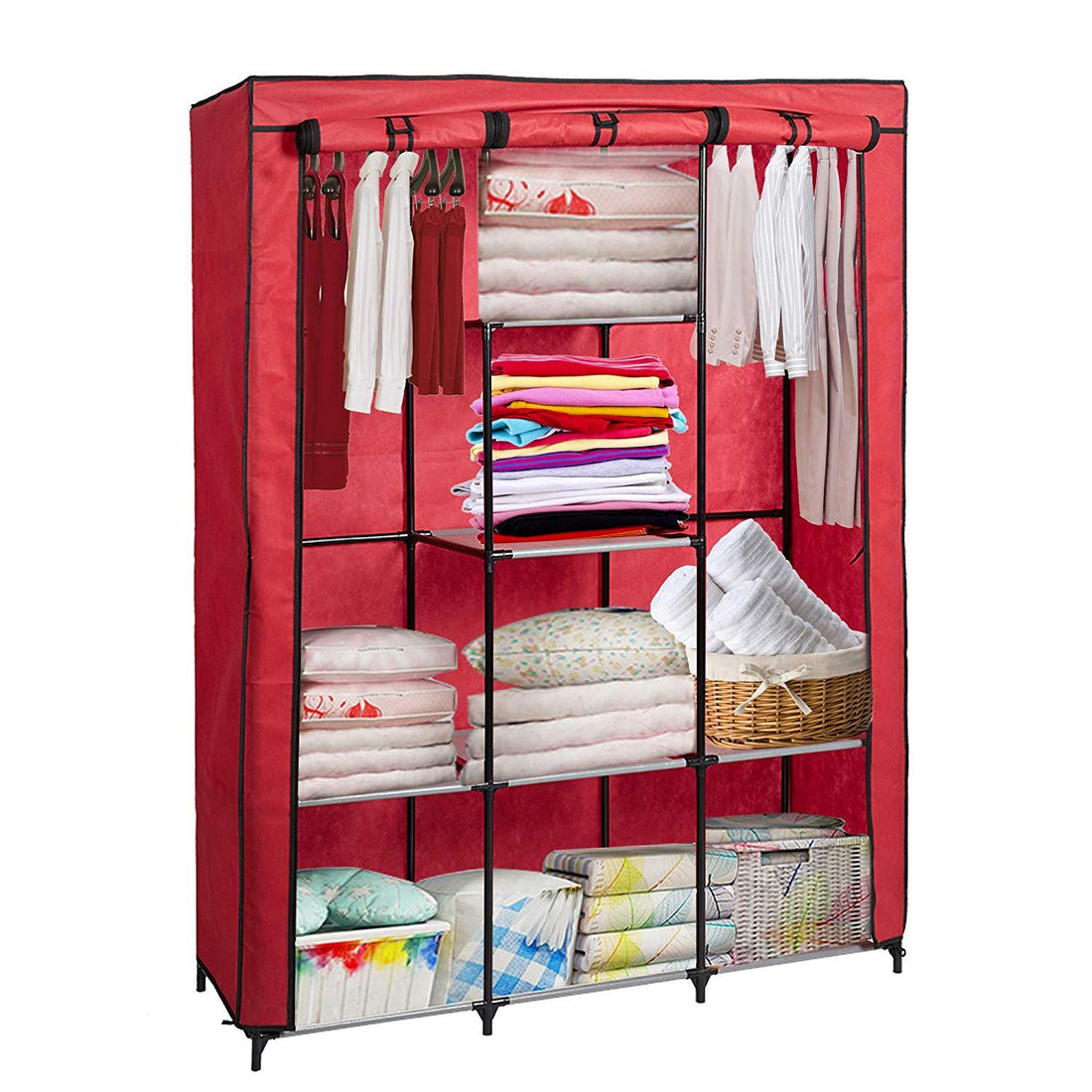Portable Clothes Closet NonWoven Fabric Free, Red