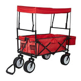 Bosonshop Outdoor Folding Wagon Collapsible Utility Cart with Removable Canopy and Storage Basket Red
