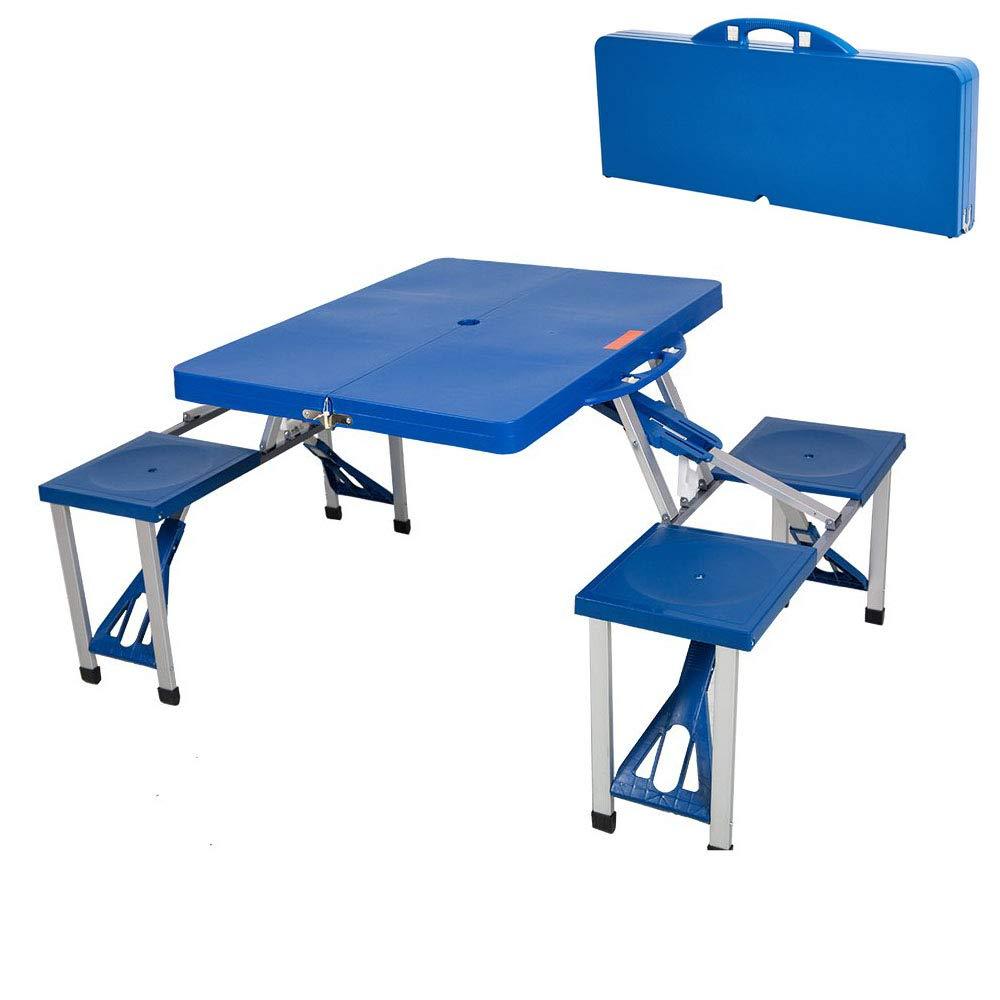 Bosonshop Lightweight Plastic Outdoor Camping Suitcase Table with Chairs,Blue