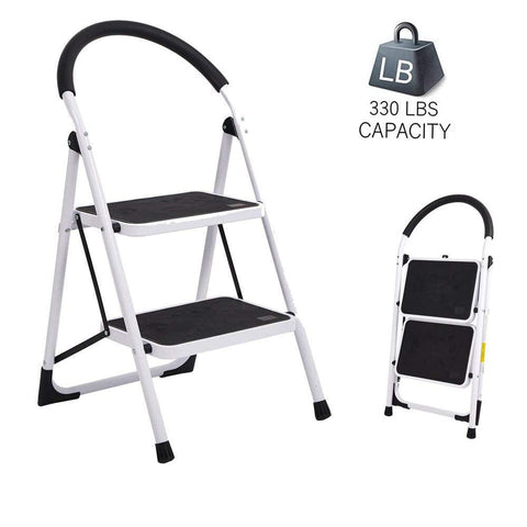 Bosonshop Portable Anti-Slip 2 Step Lightweight Steel Ladder, 330LBS Capacity