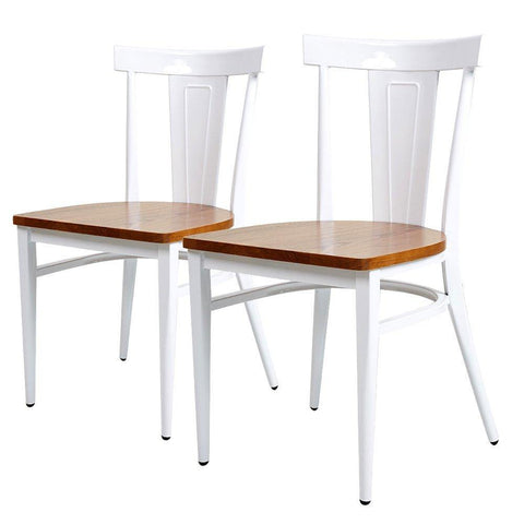 Bosonshop  2 Packs High Back Dining Chairs Metal Leg Side Chairs with Wood Seat, White