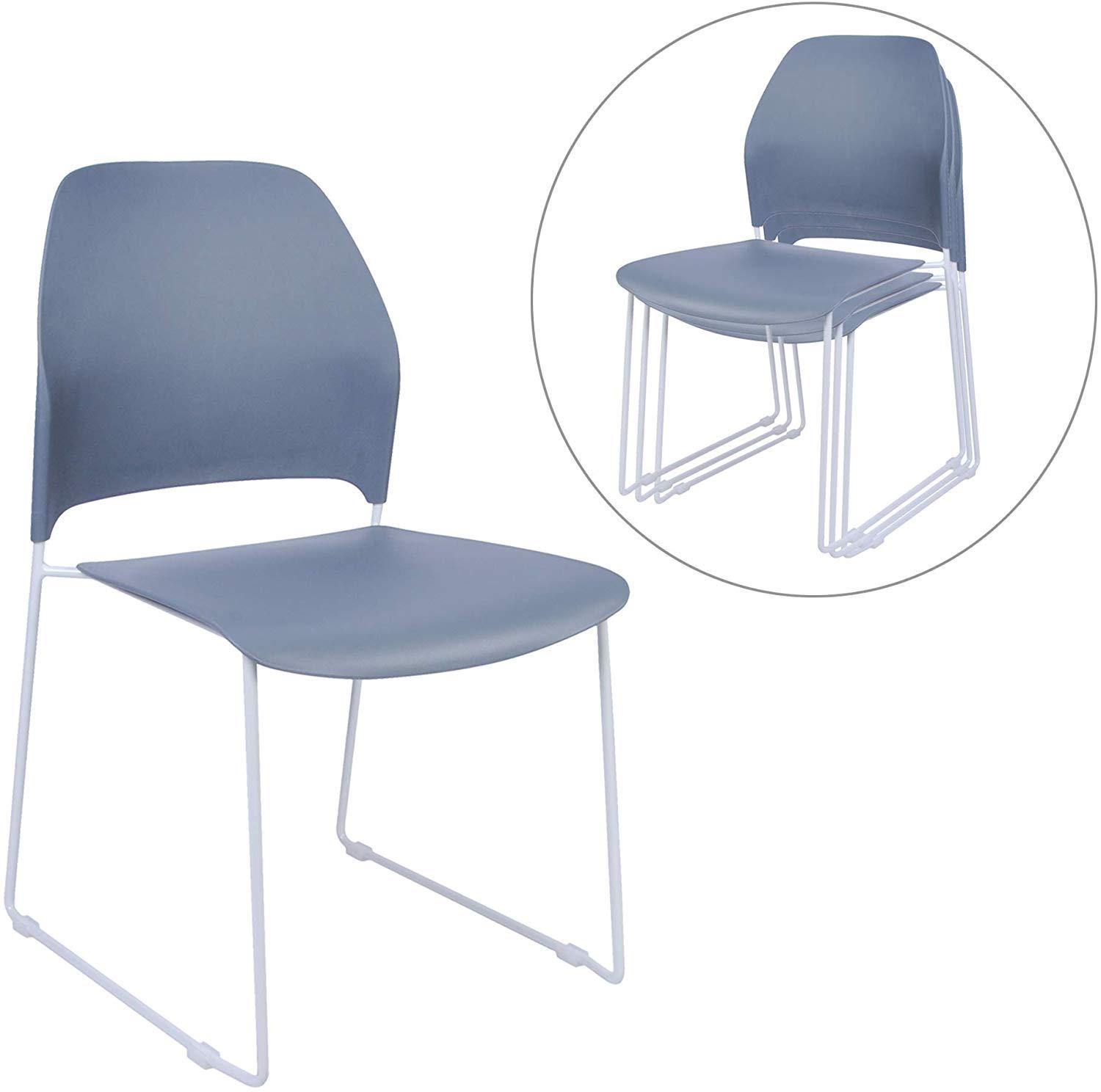 Lightweight Plastic School Stack Chair with Back Ultra-Compact Armless Office Desk Chair for Work Study Dining Gray (Set of 4) - Bosonshop