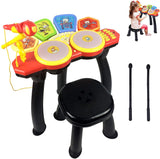 Kids Electronic Toy Drum Set with 1 Stool, Adjustable Microphone and Drum Sticks, Musical Instruments Playset Toys with Sounds and Lights - Bosonshop