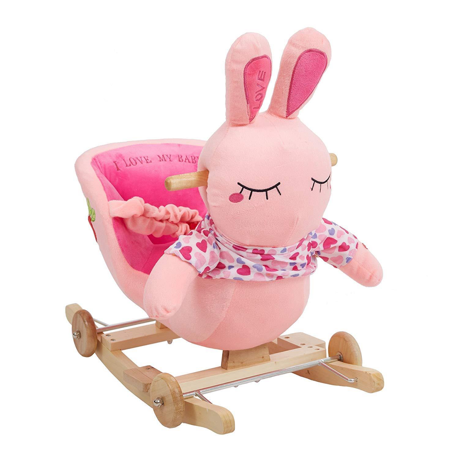 Bosonshop Stuffed Animal Rocker Wooden & Plush Rocking Horse Chair for Toddlers