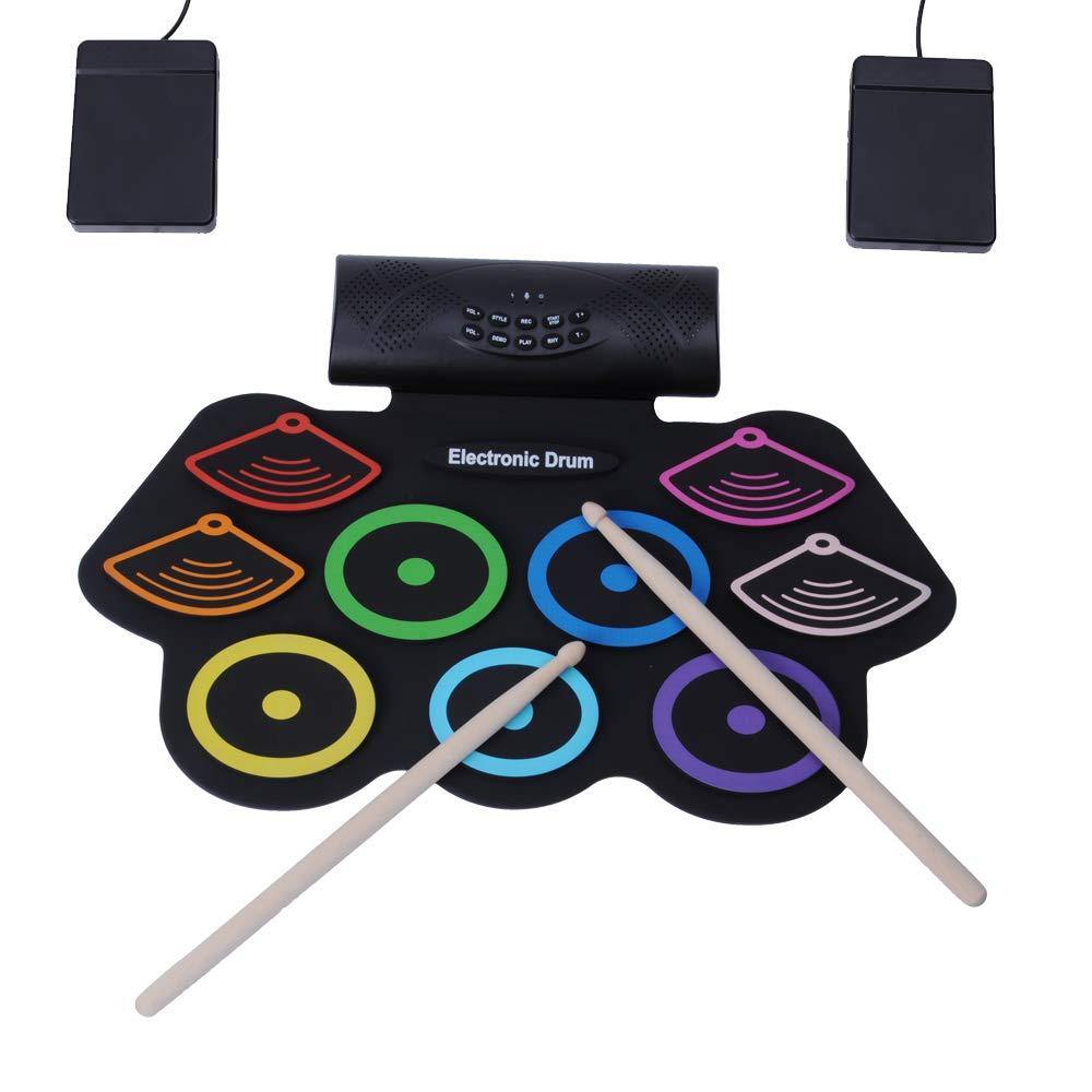 Bosonshop Portable Electronic Drum Set Roll Up Drum Kit Pad 9 Electric Drum Pads with Headphone Jack